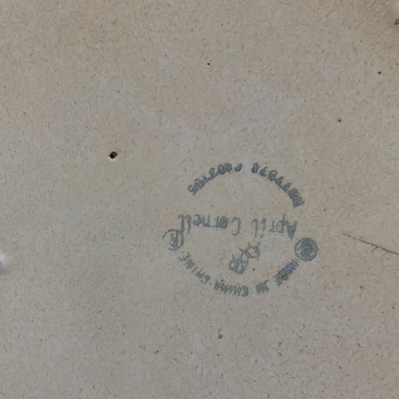 April Cornell Distress Floral White Enamel Basin Bowl w/Blue Rim set of 2 - Picture 4 of 7